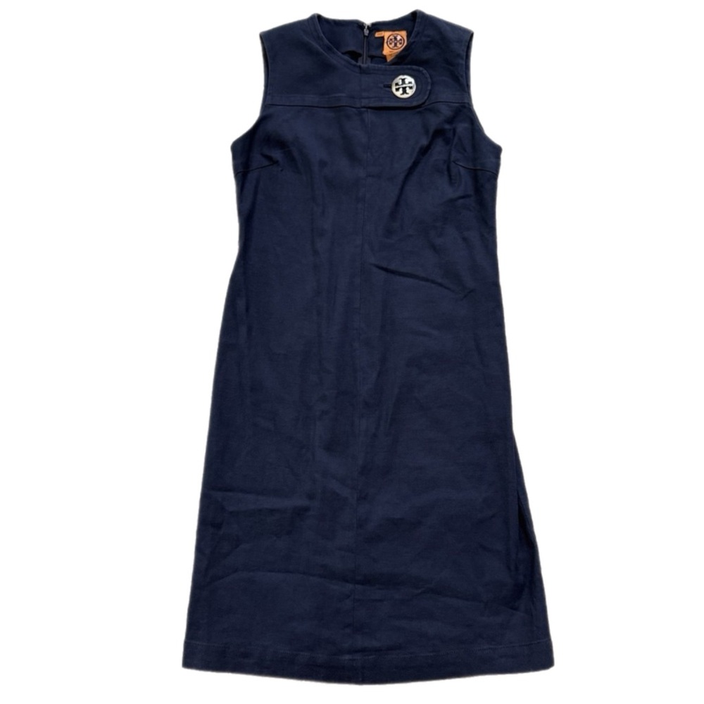 Tory Burch Sleeveless Navy Sheath Dress w/ Silver Logo